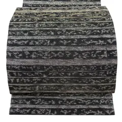 【美品】 袋帯 逸品 佐波理 落款 佐波理綴 三千院定 横段 幾何学模様 箔 黒灰 お太鼓柄 正絹 【中古】のサムネイル