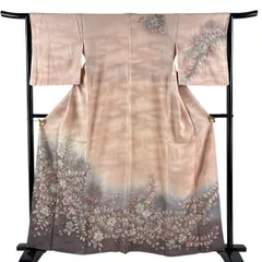 訪問着 身丈161.5cm 裄丈64cm M 袷 翠山工房 落款 辻が花 銀通し ぼかし 薄ピンク 正絹 名品 【中古】のサムネイル