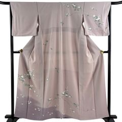 地紙花文 絽の訪問着 夏着物 ポリエステル 化繊手縫い 桜暈し染め