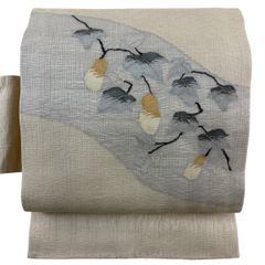 ゆりのはな 未使用 夏名古屋帯 麻 友禅 水墨画 作家物 流水にとんぼ