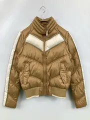 TOMMY JEANS トミージーンズ ダウンジャケット/コート M ベージュ 無地 ブランドロゴ ライン柄 ショート丈 フードなし ジップアップ