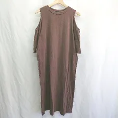 ◇ Θ merlot メルロー コットン系 肩あき ４分袖 ロング ワンピース サイズM ブラウン レディース E  【1410290046869】のサムネイル
