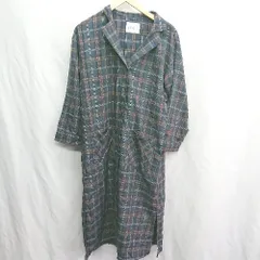 ◇ ⊇ E hyphen world gallery PEACE チェック柄 ロング丈 長袖 シャツ カーディガン サイズF ネイビー系 レディース E  【1410290056486】