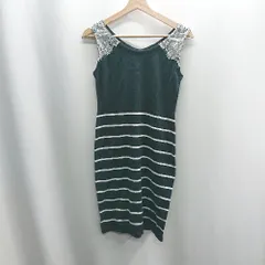 ◇ ⊂ PROPORTION BODY DRESSING レース装飾　ボーダー柄 ノースリーブ ニットチュニック サイズ2 ネイビー レディース E  【1410290062708】
