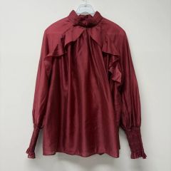 vintage フリルブラウス パープル スタンドカラー curios即興 - メルカリ