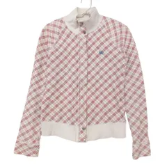 BURBERRY BLUE LABEL バーバリーブルーレーベル スウェット  チェック柄 ジップアップ ジャケット 裏毛 ブルゾン ホース ロゴ 刺繍 レッド 38【M】 レディース 【中古】のサムネイル
