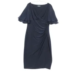 美品 RALPH LAUREN ラルフローレン LAUREN RALPH LAUREN ローレンラルフローレン ワンピース カシュクール ドレス ドレープ フレアスリーブ ひざ丈 ネイビー 8【L】 レディース 【中古】