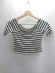 ◇ ⊂Φ AULA AILA アウラアイラ ショート丈 ボーダー柄 半袖 Tシャツ サイズ 0 ホワイト ブラック レディース E 【1411280042250】