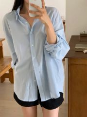 HYKE ハイク レディース スタンドカラー 長袖シャツ インディゴブルー 