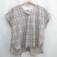 ◇ ⊂Φ Techichi テチチ チェック柄 フレンチスリーブ トップス カットソー サイズF ブラウン ネイビー レディース E  【1412090024856】のサムネイル