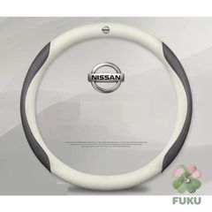 【新品】 日産 NISSAN ホワイトレザー/ブラック花柄 車用ハンドルカバー 38cm O型 汎用 耐磨耗 吸汗速乾 ハンドル保護 吸汗 滑り止め スタイリッシュ 取付簡単178538
