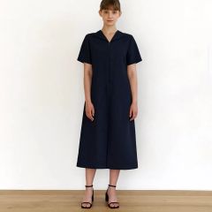 ソージュ 半袖 ロングシャツワンピース ネイビー ペチコート付き