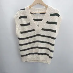 ◇ ⊇ ZARA ザラ ボーダー柄 ニット ベスト サイズEUR S アイボリー ブラック レディース E  【1502060039383】