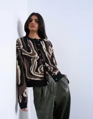 トップショップ レディース アウター カーディガン ニット Topshop knit animal pattern cardigan Brown ブラウンのサムネイル