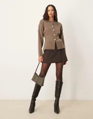エイソス レディース アウター カーディガン クルーネック ニット ASOS DESIGN knit structured crew neck cardigan with gold buttons Cのサムネイル