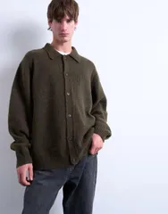 トップマン メンズ アウター カーディガン オーバーサイズフィット Topman oversized fit button up cardigan Khaki カーキのサムネイル