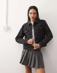 エイソス レディース アウター ジャケット・ブルゾン デニム ジャケット ASOS DESIGN denim western jacket in wash Black ブラックのサムネイル