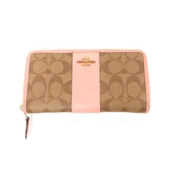 コーチ COACH 長財布 ウォレット ベージュ ピンク シグネチャー柄 ラウンドファスナー /NU ■ECG003