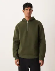 エイソス メンズ アウター パーカー・スウェット ハーフジップ スキューバ パーカー ASOS DESIGN heavyweight relaxed half zip hoodie in scubastyle fabric Forrest night カーキ