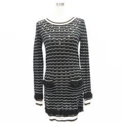 パトリツィアペペ PATRIZIA PEPE ニットワンピース 1 黒 ブラック 長袖 ボーダー柄 ラウンドネック パール ビーズ ミニ丈 /YS12 ■ECE004のサムネイル
