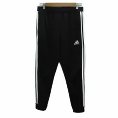 アディダス adidas ジャージ パンツ L 黒 ブラック オフホワイト ライン ロゴ刺繍 アンクル丈 イージー /HO16 ■ECA004