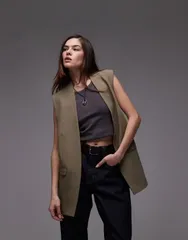 トップショップ レディース アウター ジャケット・ブルゾン ノースリーブ ブレザー Topshop throwon sleeveless blazer in mushroom part of a seのサムネイル