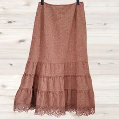 B1761 レストローズ LEST ROSE ラエスト ロング フレアスカート(M) ブラウン／茶系 レース マーメイド風 ウール混 シルク混 絹 日本製のサムネイル