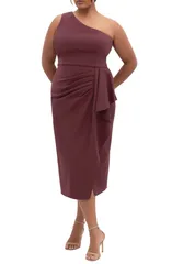シティーシック レディース トップス ワンピース フリル ミディ ワンショルダー City Chic Priyanka Ruffle OneShoulder Midi Dress Chocolate Cherry チョコレート