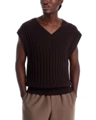 ヘルムート ラング メンズ アウター ニット・セーター Vネック リブ ベスト Helmut Lang Ribbed VNeck Sweater Vest Dark Brown ブラウンのサムネイル