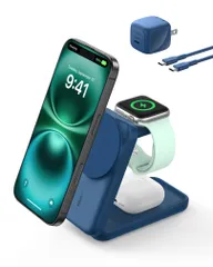 新品 Belkin Qi2 25W Ultra Charge ワイヤレス充電器 世界初 25W充電スタンド 3 in 1 スクエアモデル Qi2公式認証/MagSafe対応 急速充電対応 iPhone16~12 Apple Watch各種 Google pixのサムネイル