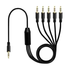 新品 Duttek 3.5mm オーディオ分配ケーブル 3極/TRSイヤホン分岐コード 5分配ケーブル、スマートフォン・コンピューター・MP3・イヤホン・スピーカー用 3.5mmオスオス ヘッドホンスプリッター変換ケーブル (1メートル)のサムネイル