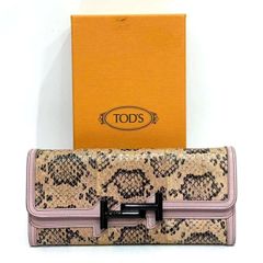 トッズ パイソンレザー フラップ 長財布 ヘビ革 ブラウン レディース 