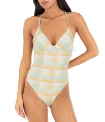 ハーレー レディース トップス ワンピース Vネック Hurley Vacay Plaid VNeck Tie Back One Piece Swimsuit Electric Lime ライムのサムネイル