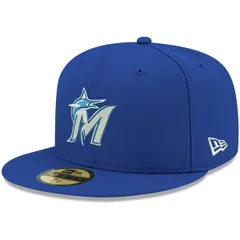 ニューエラ メンズ アクセサリー 帽子 ロゴ Mens New Era Royal Miami Marlins White Logo 59FIFTY Fitted Hat Royal ホワイト