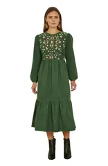 ユミキム レディース トップス ワンピース ミディ 刺繍 Yumi Long Sleevembroidered Midi Dress Green グリーン