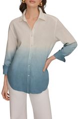 ダナ キャラン ニューヨーク レディース トップス シャツ リネン Donna Karanew York Dip Dye Linen Blend Woven Shirt Washed Indigo Dye インディゴ
