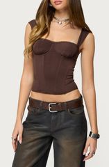 アディクテッド レディース トップス シャツ メッシュ EDIKTED Marcella Mesh Corsetank Brown ブラウン