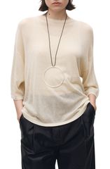 MANGO Women's Outerwear Hoodie/Sweatshirt Semi-Sheer Sweater Sheer MANGO Semisheer Three-Quarter Sleeve Oversize Sweater Ecru