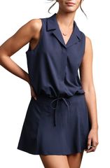 Rhone Women's Sleeveless Mirage Performance Button-Up Shirt, Navy Blue