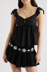 BP Women's Tops Shirt BP Tie Front Flutter Sleeve Babydoll Top Black