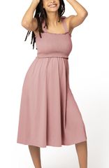 Kindred Bravely Women's Shirred Maternity Nursing Dress - Sienna Smocked Maternity Nursing Dress - Light Mauve