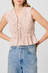 フレンチコネクション レディース トップス シャツ フリル シャーリング コットン French Connection Rhodes Ruffle Smocked Peplum Cotton Poplのサムネイル