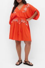시티 시크 레이디스 탑스 셔츠 미니 원피스 플라워 무늬 미니 플라워 City Chic Seville Floral Embroidery Minidress Tigerlily