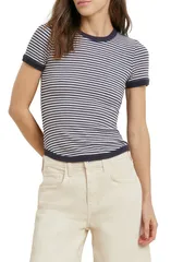 フェイバリット ドーター レディース トップス シャツ Favorite Daughter The Foundation Stripe TShirt Navy White Stripe ホワイトのサムネイル
