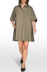 Donna Karan New York Women's Tops Dress Elbow Sleeve Collar Dress Khaki Green