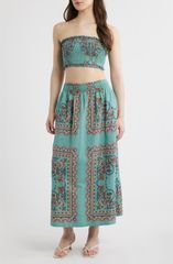 Cleobella Women's Bottoms Skirt Print Cotton Linen Maxi Cleobella Scarf Print Cotton Linen Tube Top Maxi Skirt Set Bleura Print