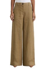 Reiss Women's Bottoms Leggings Wide Leg Pants Linen Reiss Ashby Wide Leg Linen Pants Light Khaki Grey