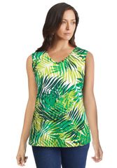 Jessica London Women's Tops Shirt V-Neck Cotton Jessica London Stretch Cotton VNeck Trapeze Tank Green Tropical Green