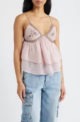 アーバンアウトフィッターズ レディース トップス シャツ 刺繍 BDG Urban Outfitters Embroideredetail Cami Pink ピンクのサムネイル