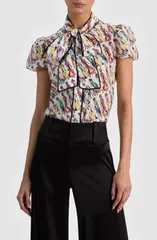 アリス アンド オリビア レディース トップス シャツ プリント シルク Alice Olivia Jenie Stace Face Print Silk ButtonUp Shirt Luxe Stのサムネイル
